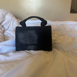 Zara Black Crystal-Embellished Top Handle Clutch